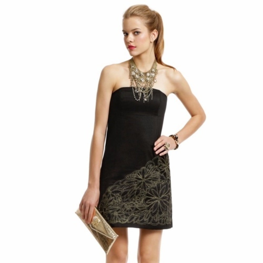 LILLY PULITZER DESIGNER Black Bowen Dress with gold embroidery size 6